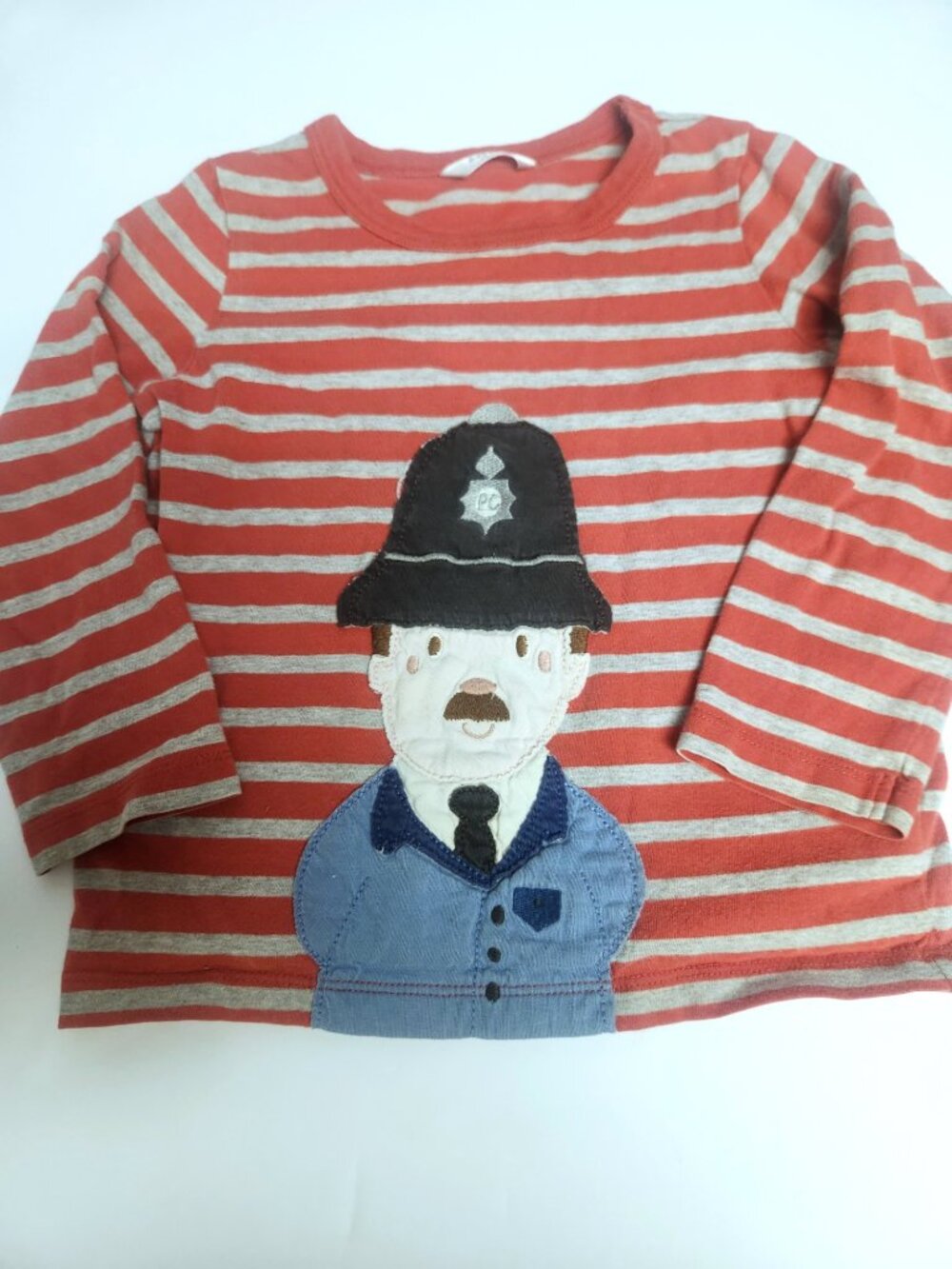 Baby Boden Striped Red Gray Applique British Policeman Shirt 2-3 Years